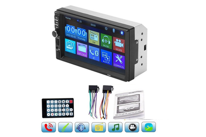 Car stereo with reverse camera showing multi-language support