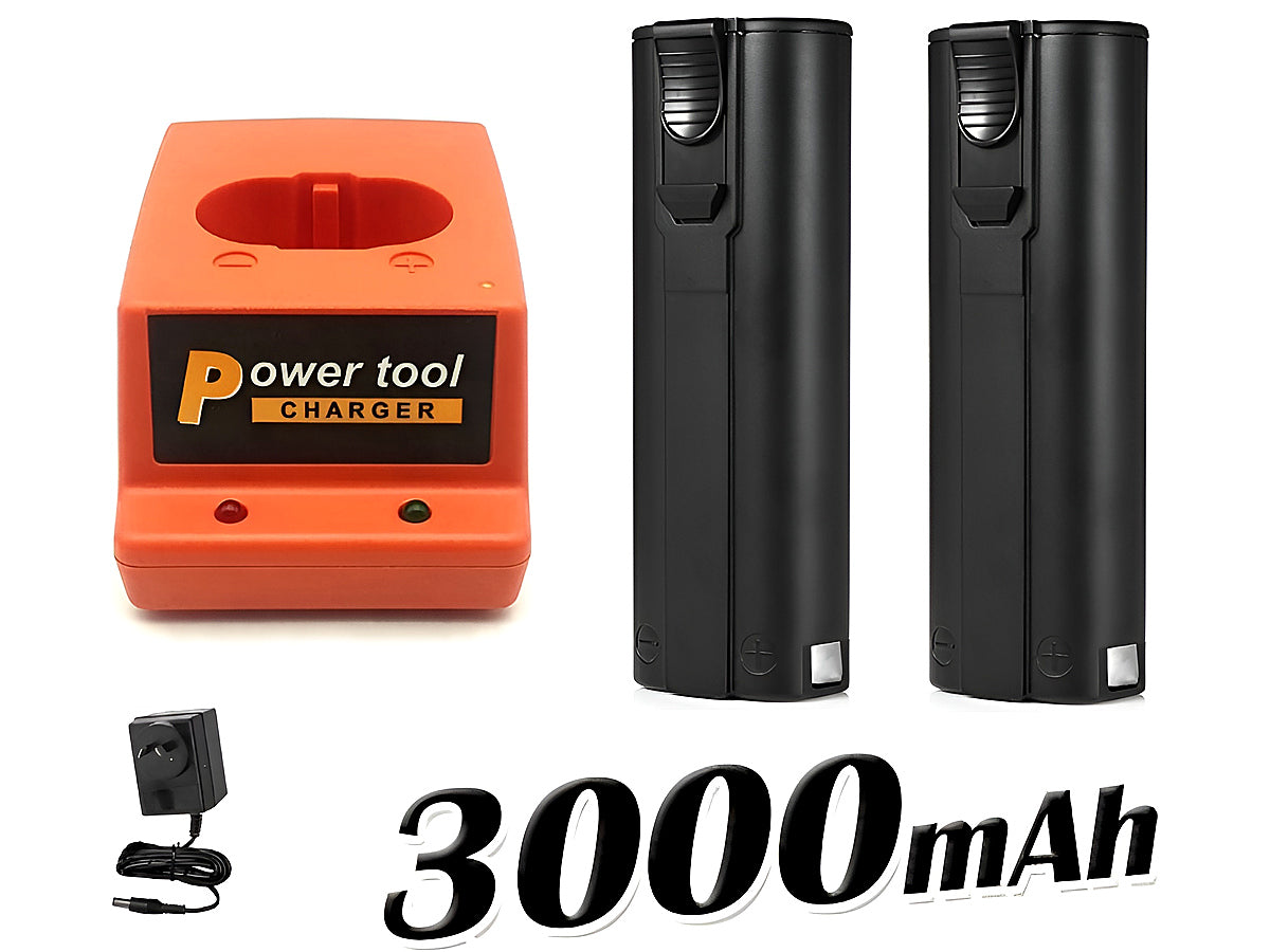 Paslode battery charger with batteries ready for framing nailer use