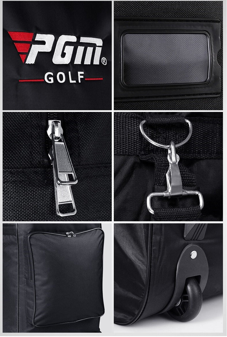 Golf travel bag folded for compact storage and transport