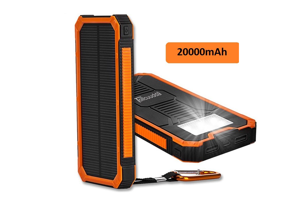 Side angle of solar power bank showing solar panel surface
