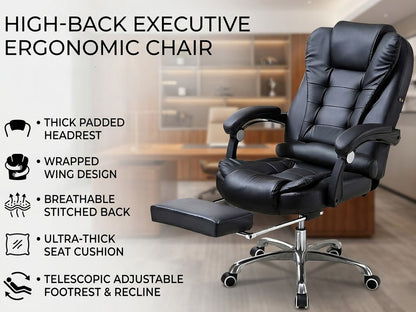 Ergonomic Gaming Office Chair – Adjustable PU Leather Computer Chair, Black