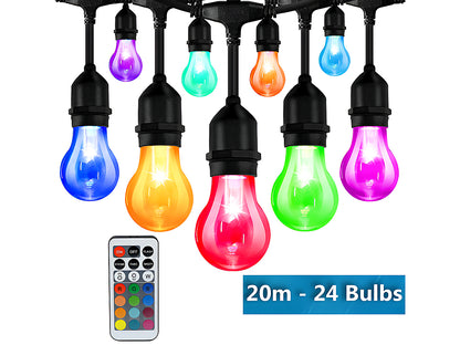 Festoon light string used as caf lighting with vibrant colours