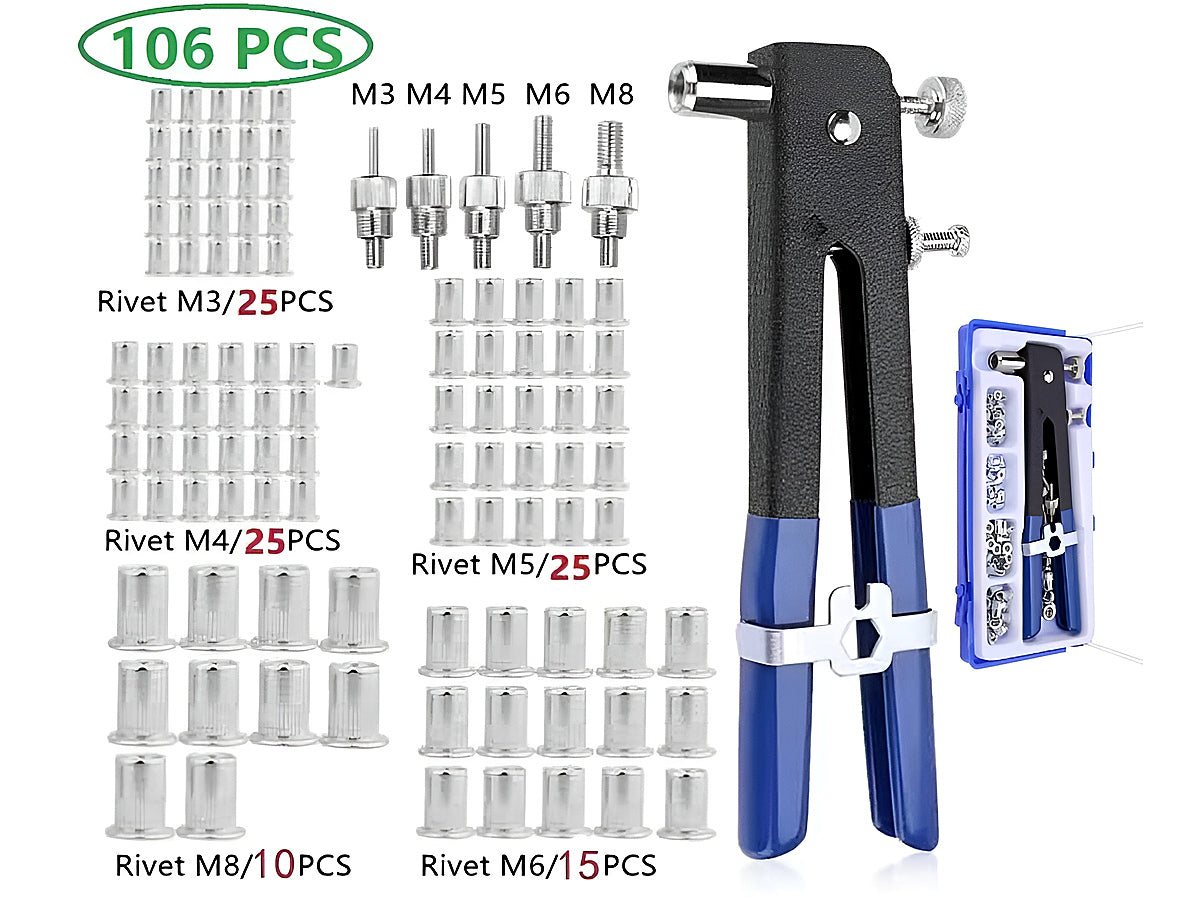 Nut Rivet Tool with included wrench for mandrel adjustment