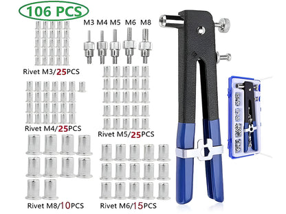 Nut Rivet Tool with included wrench for mandrel adjustment