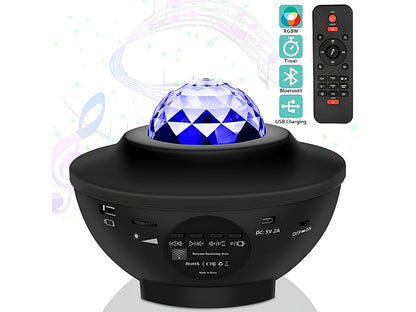 Star night light projector projecting green laser points and water wave