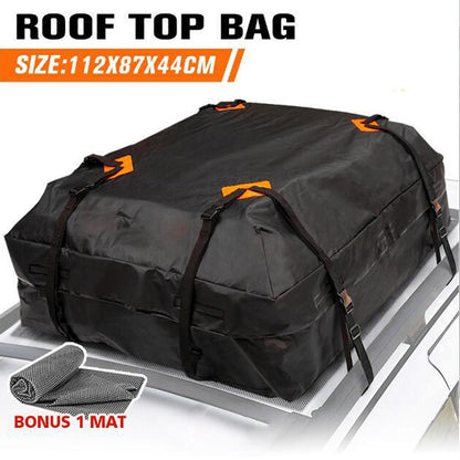 Side view of car roof bag cargo bag with adjustable straps
