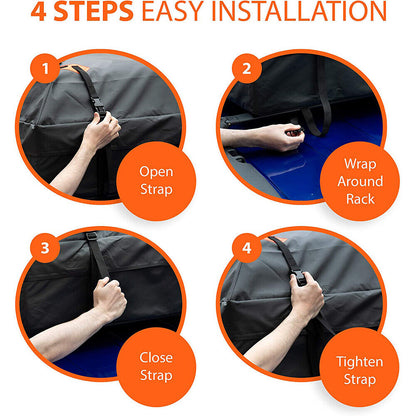 Car roof bag cargo bag demonstrating easy installation on car roof