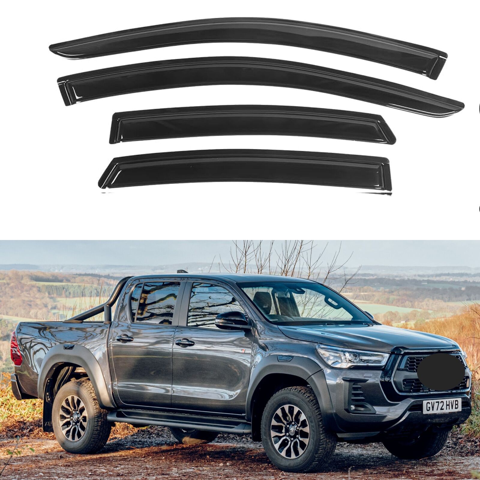 Toyota Hilux door visor showing smooth black finish