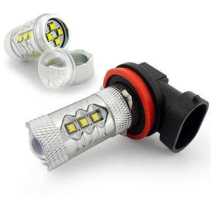 Pair of H11 LED fog light bulbs ready for installation