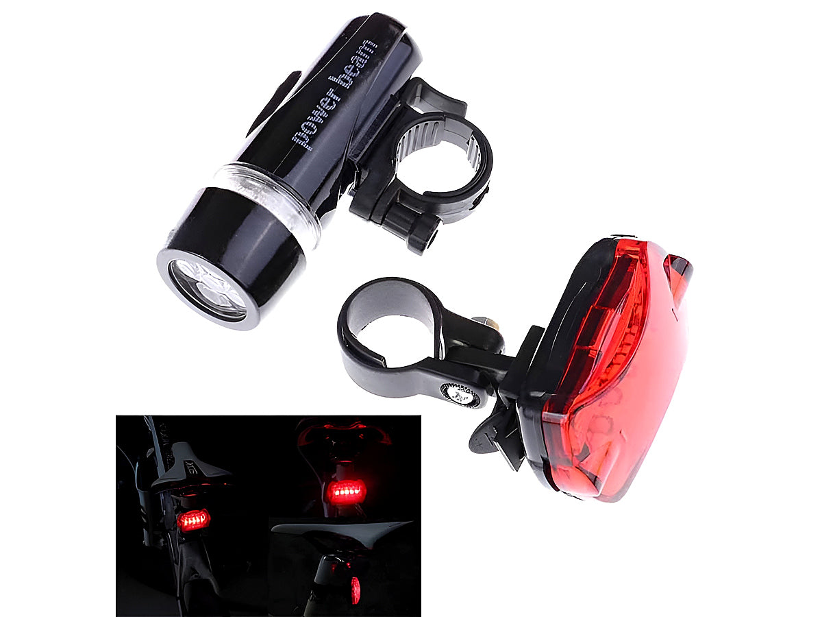 Bike lights mounted on mountain bike frame