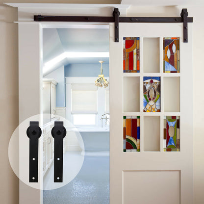 Barn door hardware installed on wooden door 40mm thick