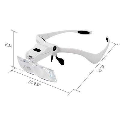 Head mount magnifier with LED lamp focusing on jewellery work