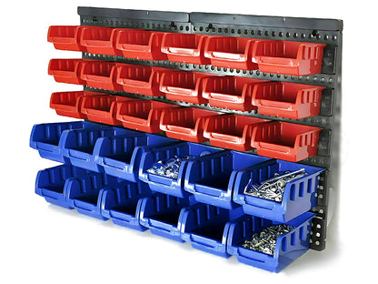 Wall Mounted Garage Organiser / Parts Rack With 30 Bins