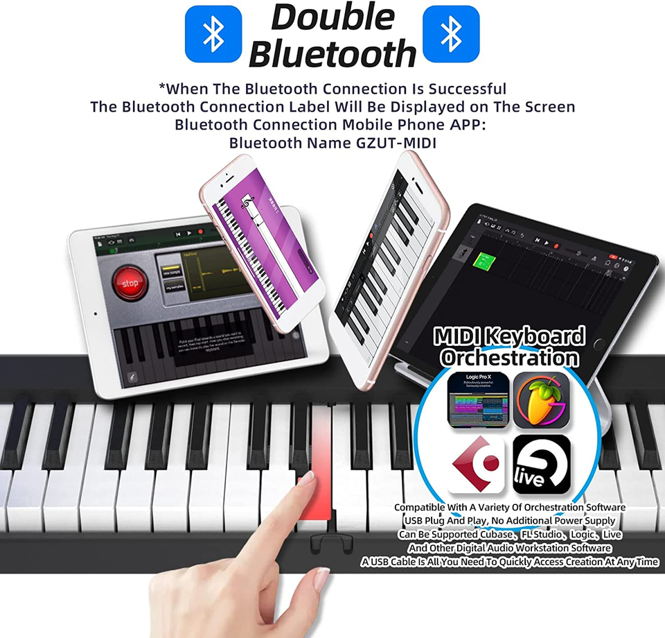 Portable digital stage piano with battery and USB power options