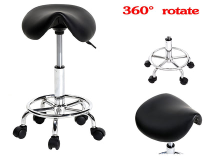 Rolling Stool Chair PU Leather Height Adjustable Swivel Drafting Work SPA Shop Medical Salon Stools with Wheels Office Chair,Black