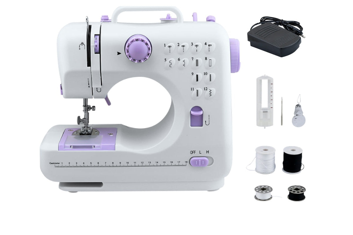 Side angle of sewing machine with built-in light switched on