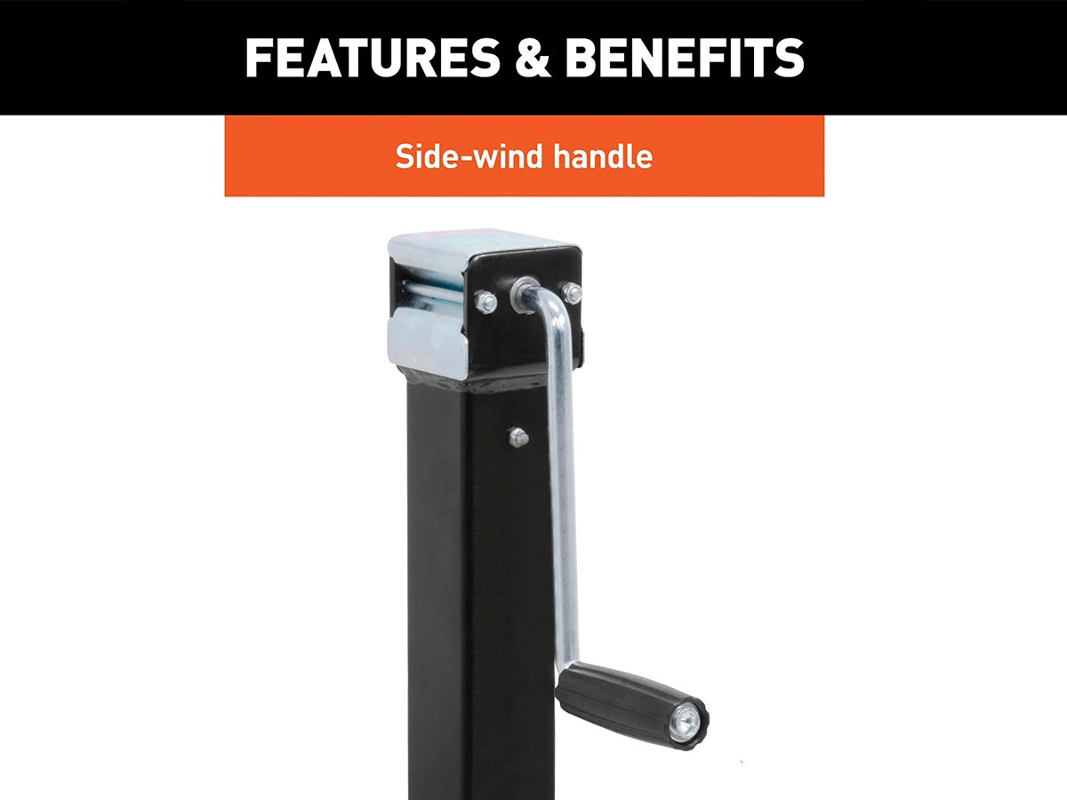 Trailer jack square tube design showing strong steel construction