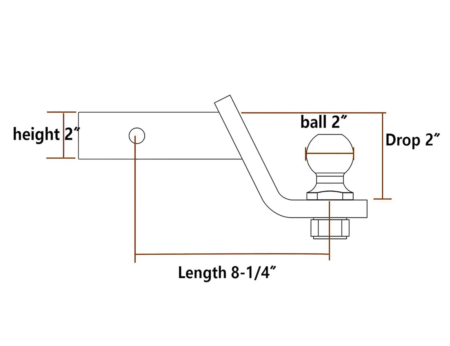 Trailer tow bar showing 40mm inside and 50mm outside tube width