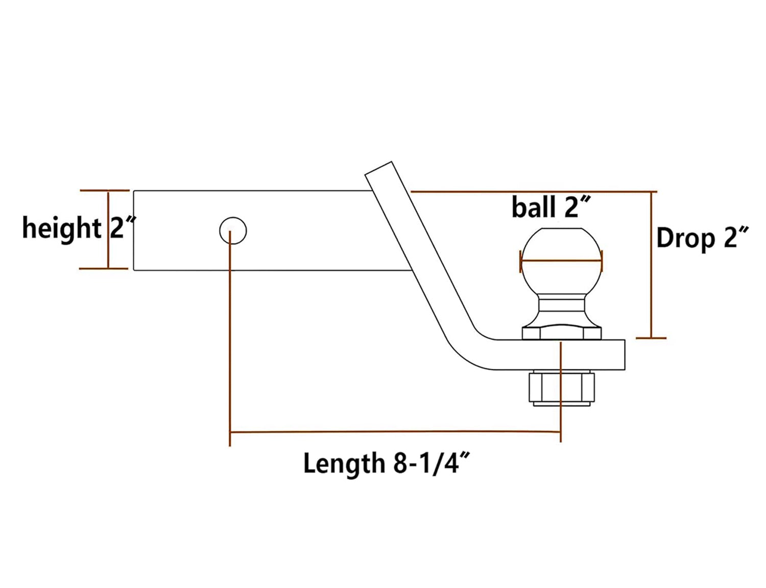 Trailer tow bar showing 40mm inside and 50mm outside tube width