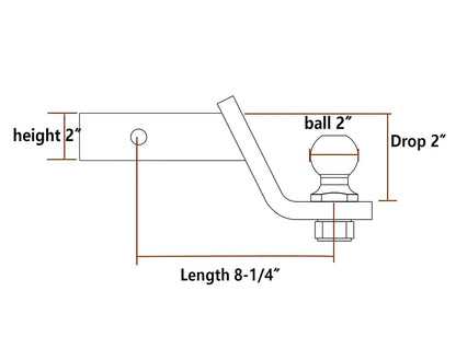 Trailer tow bar showing 40mm inside and 50mm outside tube width