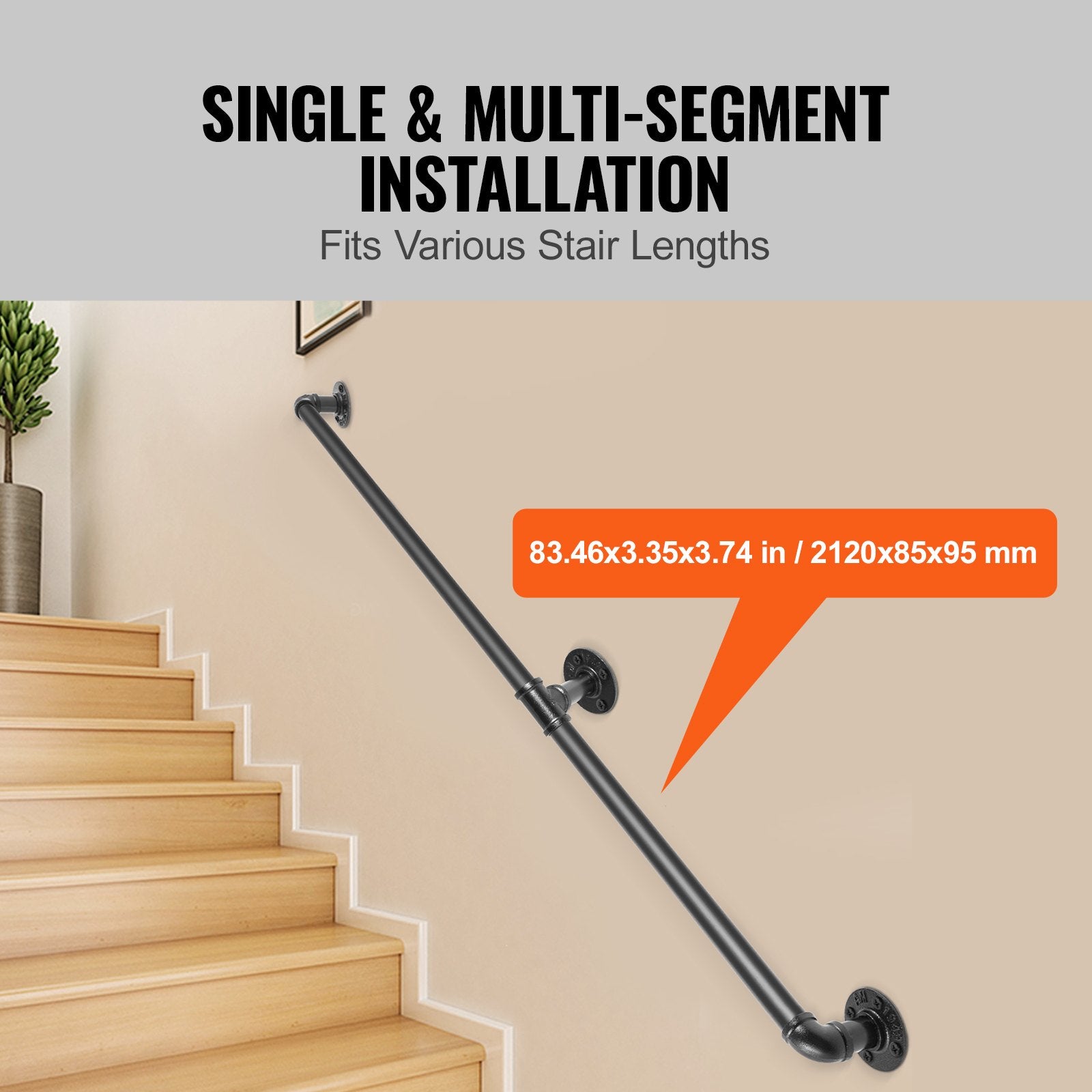 Handrail installed on concrete wall for outdoor stairs