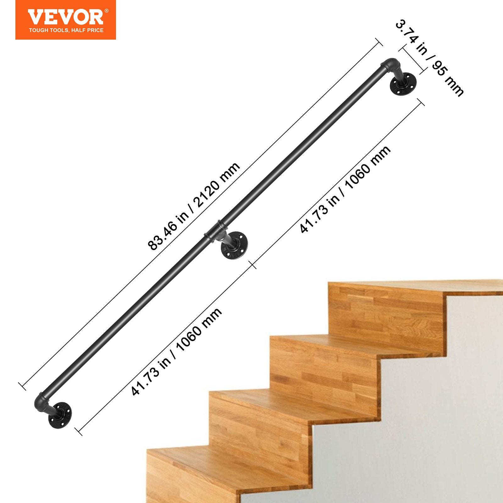 Black matte iron handrail with smooth finish detail