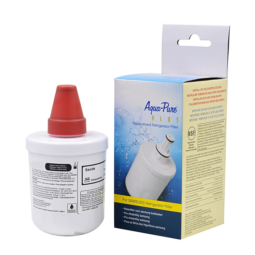 Samsung fridge water filter showing size and shape details