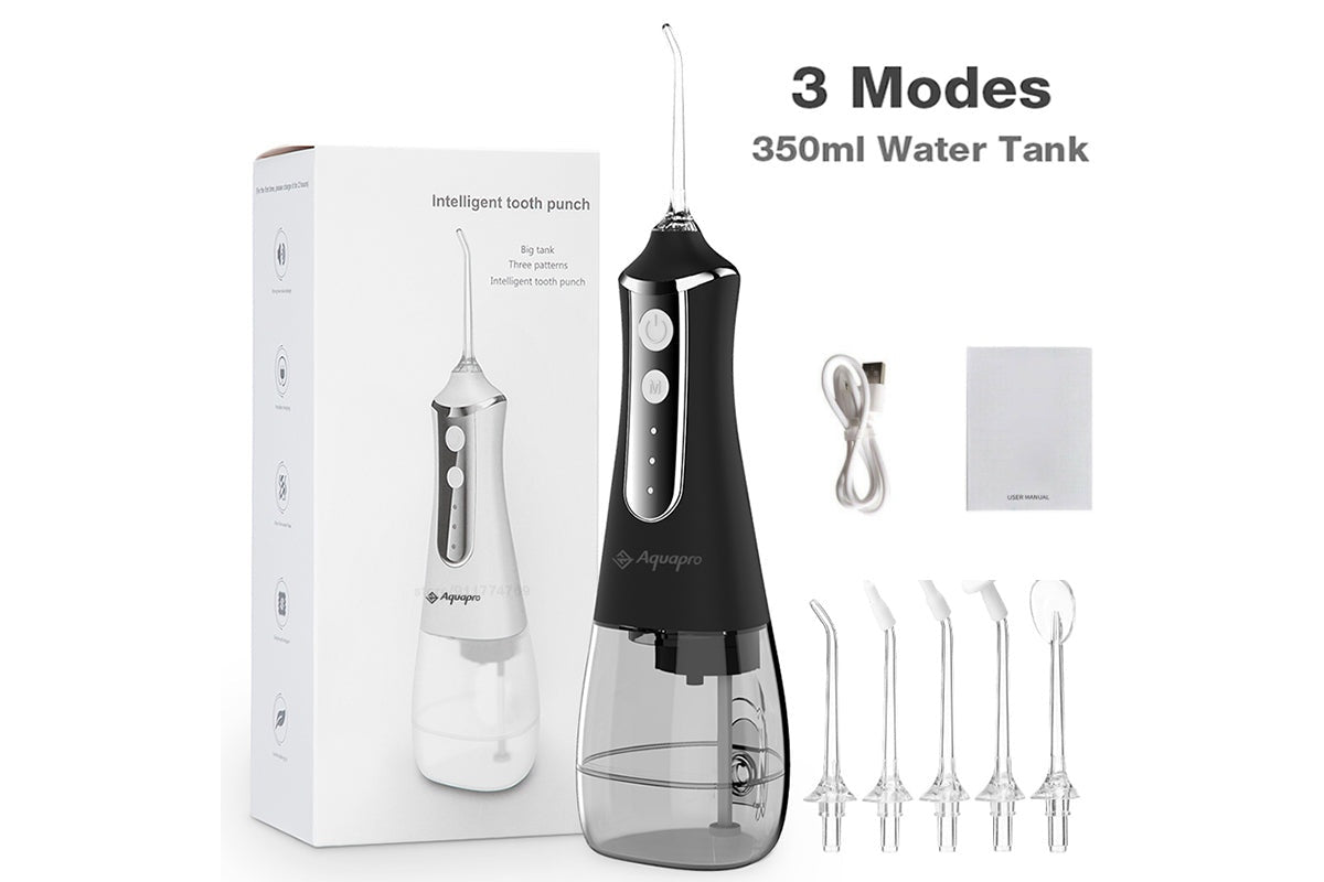 Close up of water flosser cordless teeth cleaner nozzle with 80 degree angle