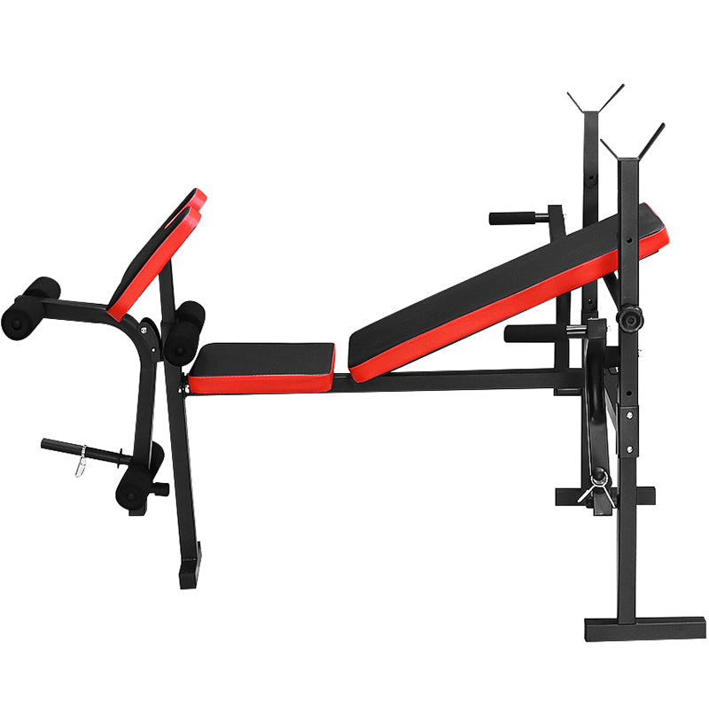 User performing sit ups on adjustable black weight bench