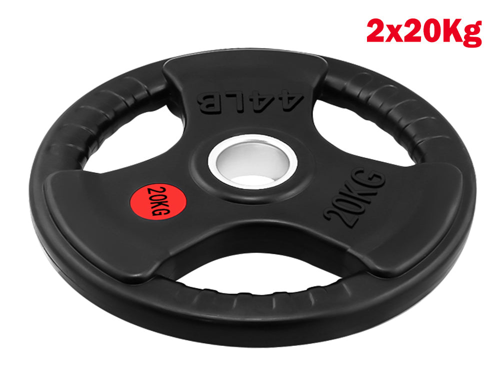 Pair of 20kg Olympic bumper weight plates stacked