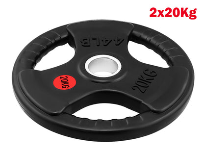 Pair of 20kg Olympic bumper weight plates stacked