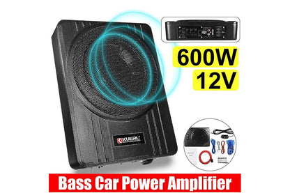 Black mesh cover detail on under seat car subwoofer