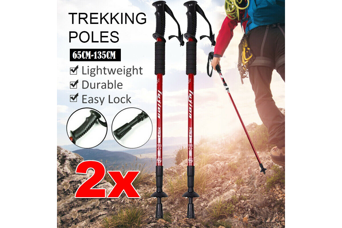 Adjustable length trekking poles extended to full size
