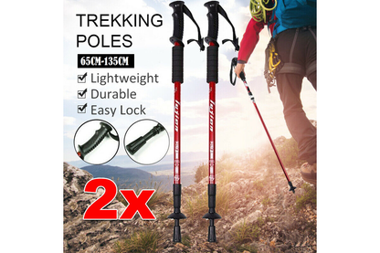 Adjustable length trekking poles extended to full size