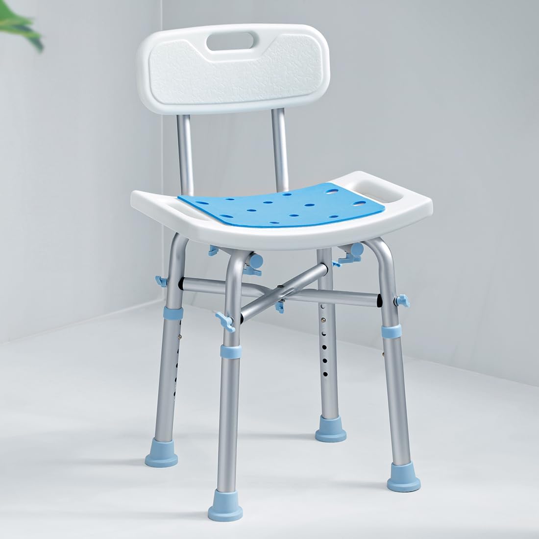 Detachable EVA seat pad on adjustable shower stool