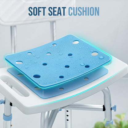 Detachable EVA seat pad on adjustable shower stool