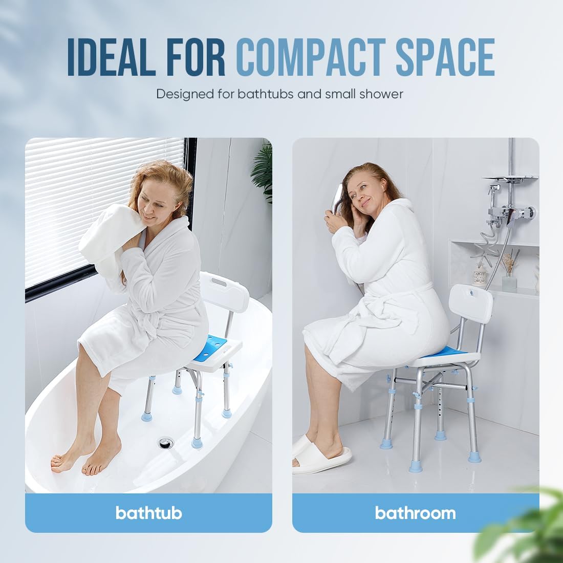 Detachable EVA seat pad on adjustable shower stool