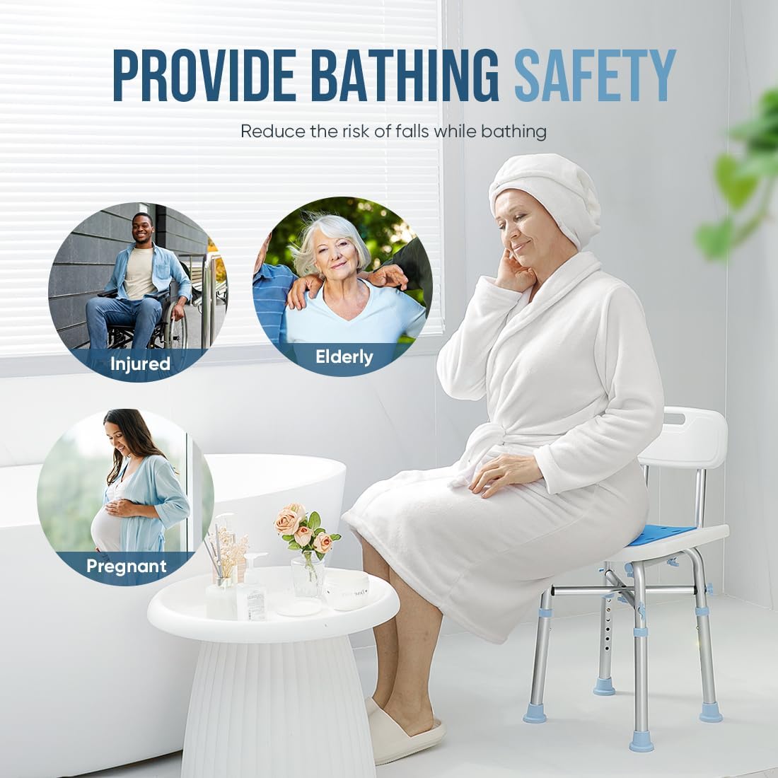 Detachable EVA seat pad on adjustable shower stool