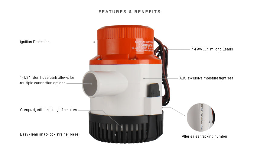 Compact size submersible bilge pump 3500GPH for easy installation