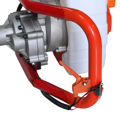 Post hole borer 58cc with 200mm drill bit attached in use