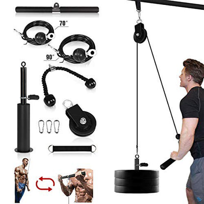 Fitness Lift Pulley System assembled on home gym feed cage