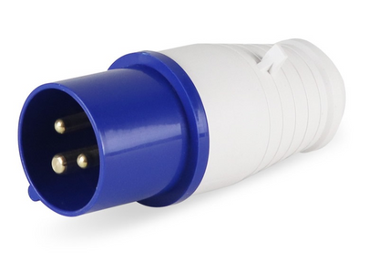 Close up of male caravan lead connector plug pins and IP44 rating