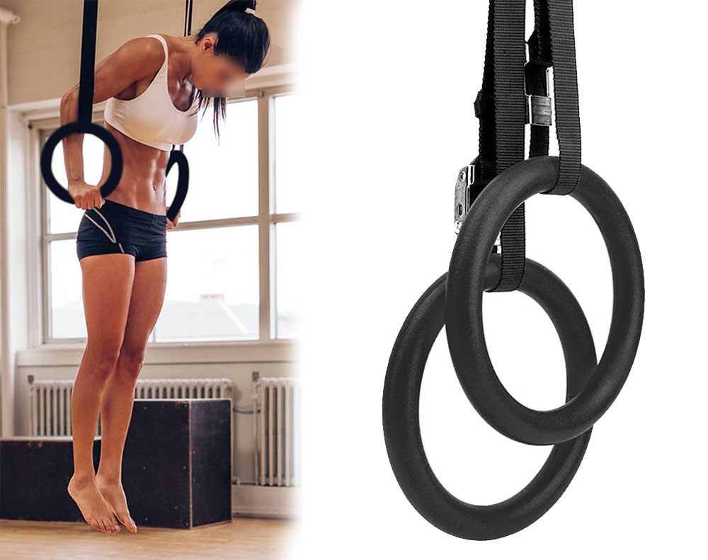 Pair of Olympic gymnastic rings with 14ft long nylon webbing