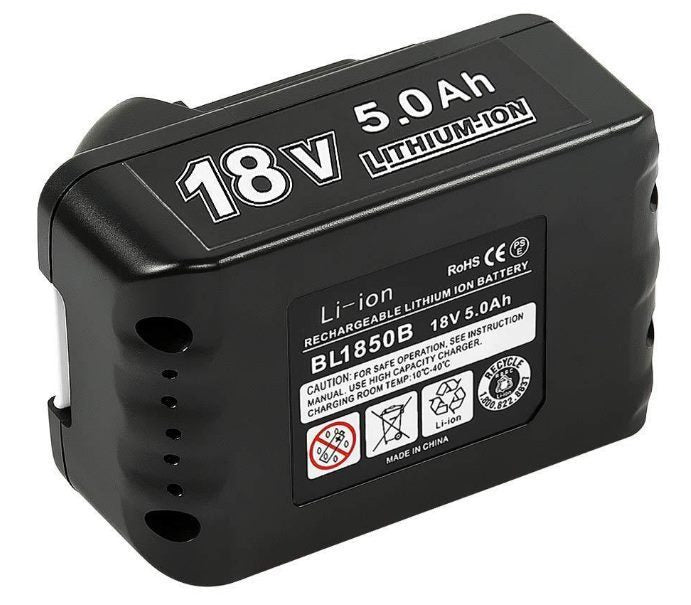 Makita replacement battery held in hand showing size