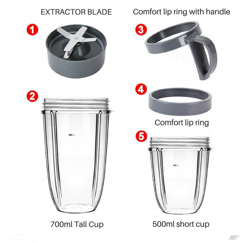 5pcs Cups and Blade Replacement Kit For NutriBullet Juicer 900W/600W