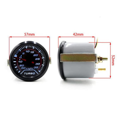 Turbo boost gauge 52mm mounted on car dash with clear display