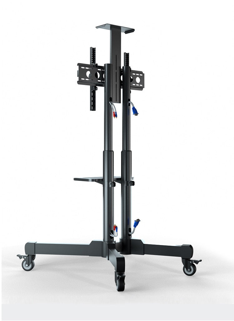 Back view of steel TV stand showing sturdy construction