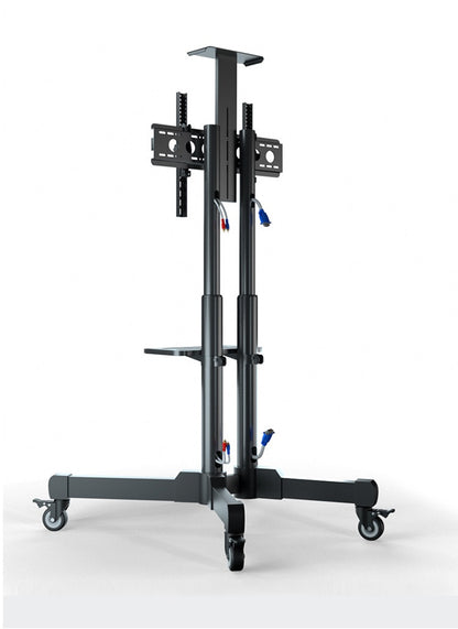 Back view of steel TV stand showing sturdy construction