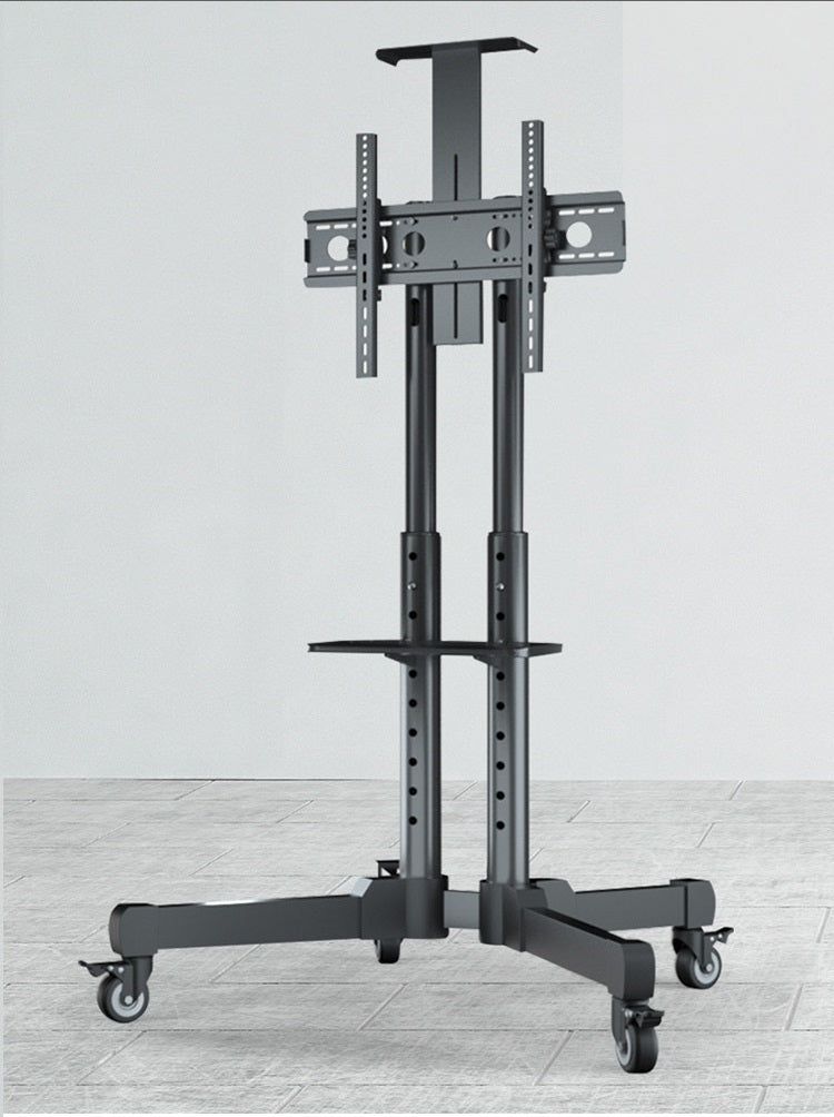 TV stand rolled across office floor on wheels