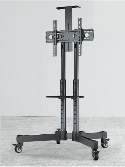 TV stand rolled across office floor on wheels